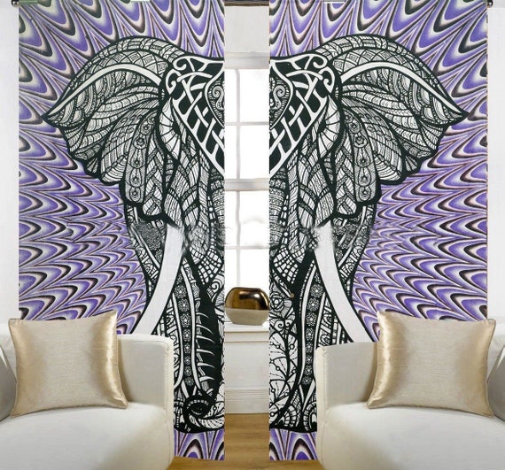 Indian Elephant Curtain Set Bohemian Dorm Room Window Hanging Etsy