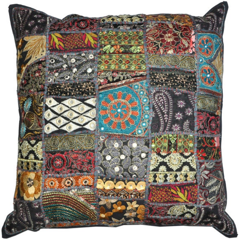 Black Embroidered Throw Pillows for Couch 24X24 Inches Extra Etsy