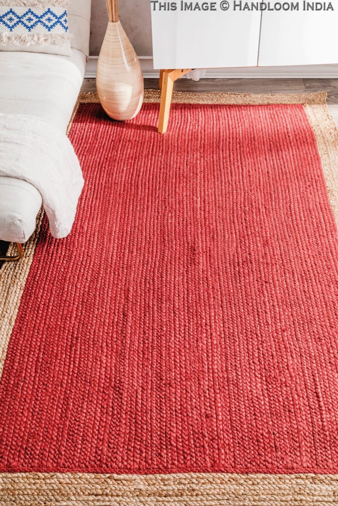 Solid Area Rug 8x10 for Living Room, Natural Fiber RAG RUG, Boho Decor