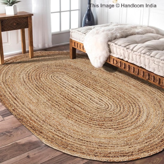 Organic Jute Oval Braided Rugs for Living Room FOR SALE, Bohemian