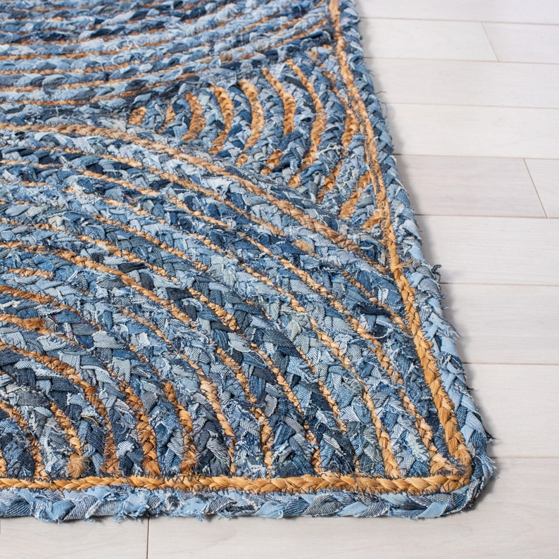 Mandala Pattern Denim Jute Hallway Runner Rugs 3 X 18 Ft Etsy