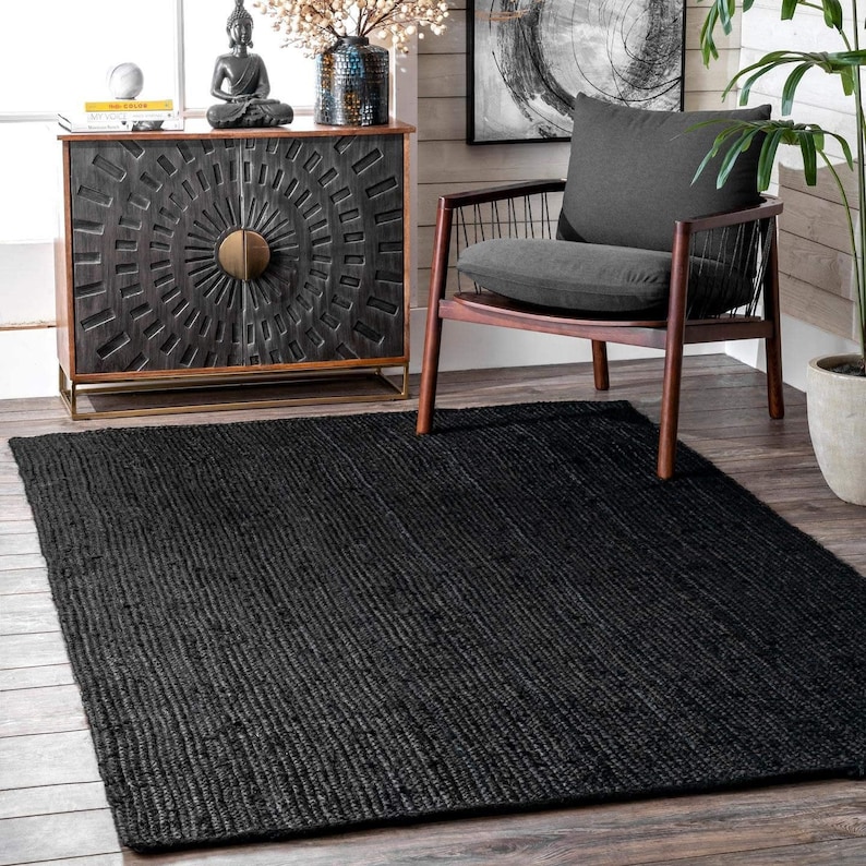 Black Braided Jute 10 X 14 Area Rug for Living Room ON SALE Etsy