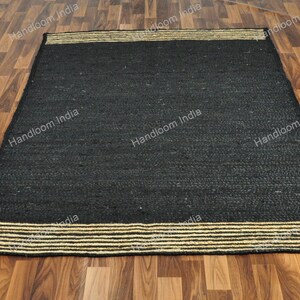 Black Jute Rug Runner, Black Carpet for Hall/Entryway, Extra Jute Area Rug, Jute Runner for Kitchen, Woven Jute Rugs for Bedroom 5X5