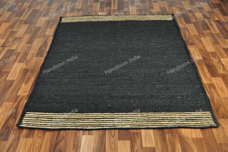 Black Jute Rug Runner, Black Carpet for Hall/Entryway, Extra Jute Area Rug, Jute Runner for Kitchen, Woven Jute Rugs for Bedroom 5X5