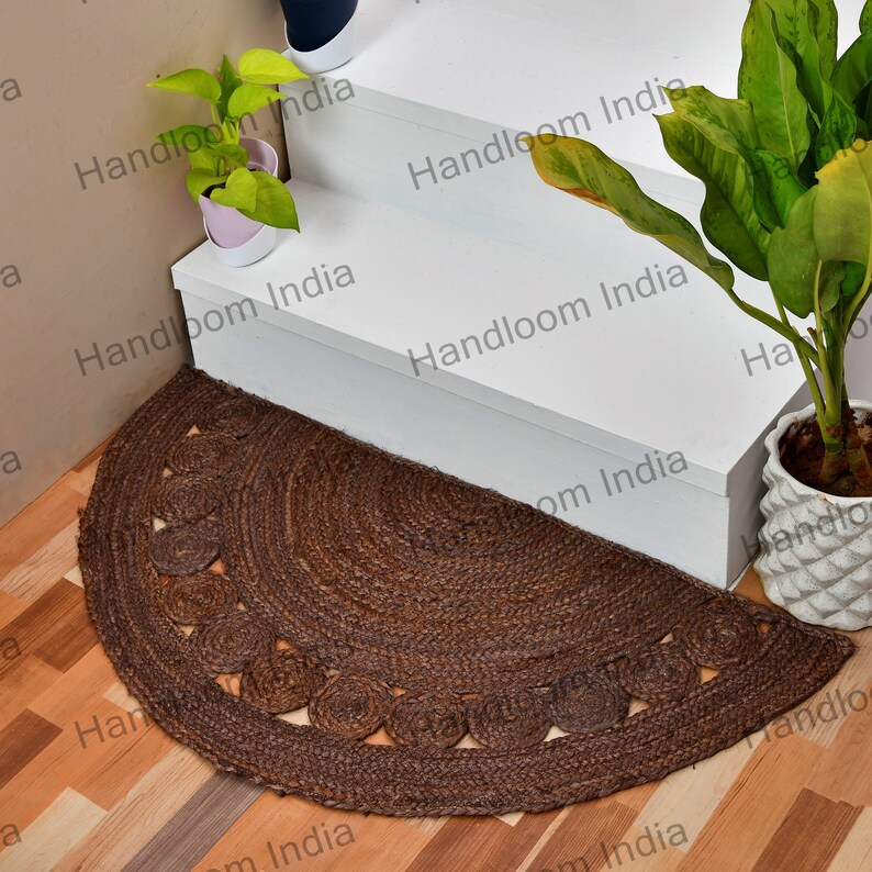 Brown Jute Doormat, Brown Stair Mat, Half Moon Jute Rug, Entryway Doormat, Brown Bath Rug, Modern Sisal Rug, Farmhouse Doormat, Kitchen Rug