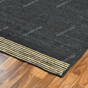 Black Jute Rug Runner, Black Carpet for Hall/Entryway, Extra Jute Area Rug, Jute Runner for Kitchen, Woven Jute Rugs for Bedroom 5X5