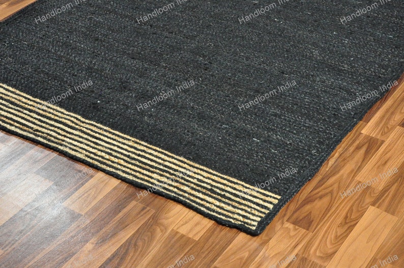 Black Jute Rug Runner, Black Carpet for Hall/Entryway, Extra Jute Area Rug, Jute Runner for Kitchen, Woven Jute Rugs for Bedroom 5X5