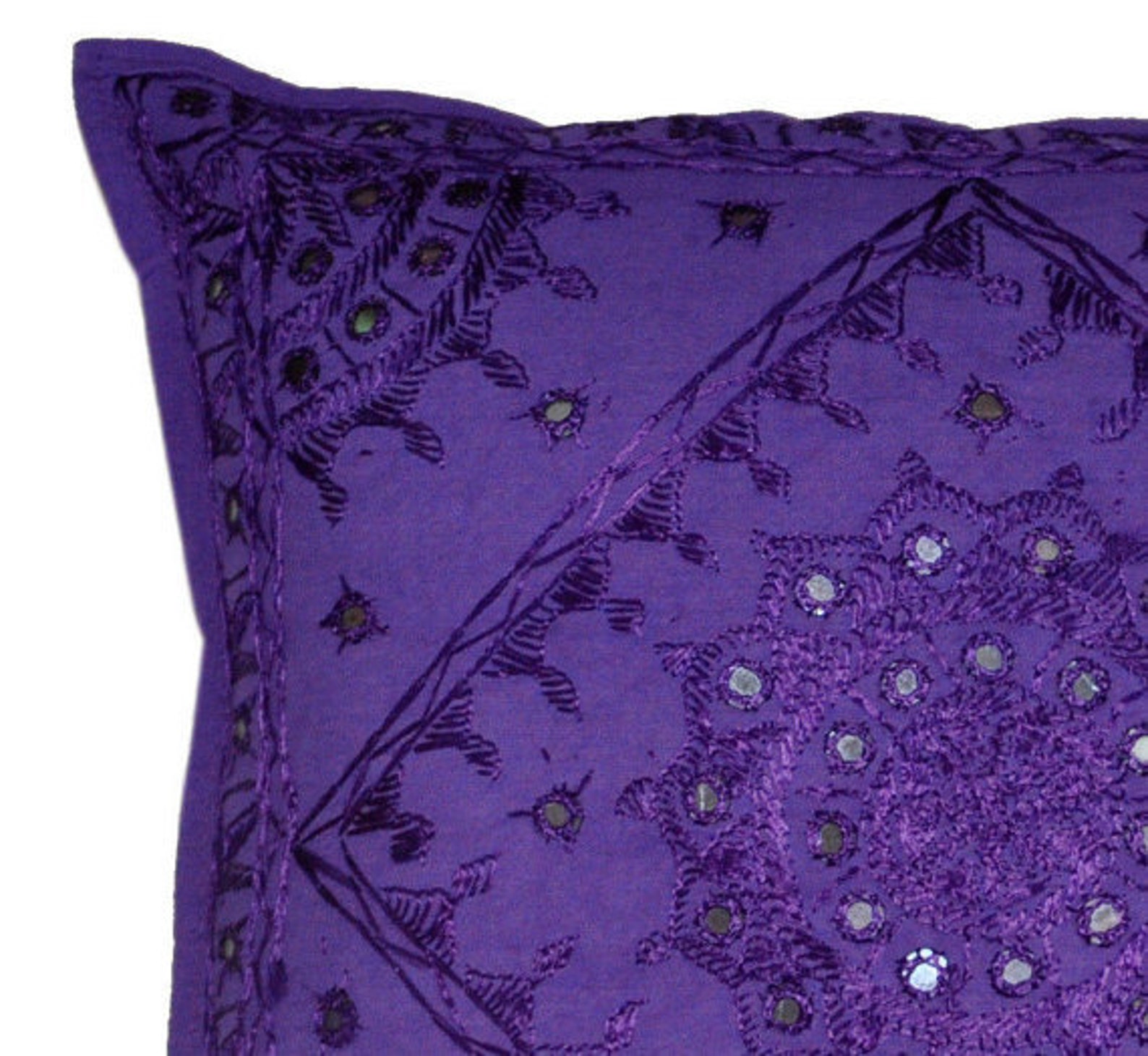 2 Pc Embroidered Mirror Work Cushion Covers Bohemian Purple Etsy