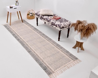 Cotton Washable Runner Rug, Non-slip Kitchen Rug, Laundry Mat, Cotton Hallway Runner, Machine Washable Rug, Handblock Print Rug, Bath Runner