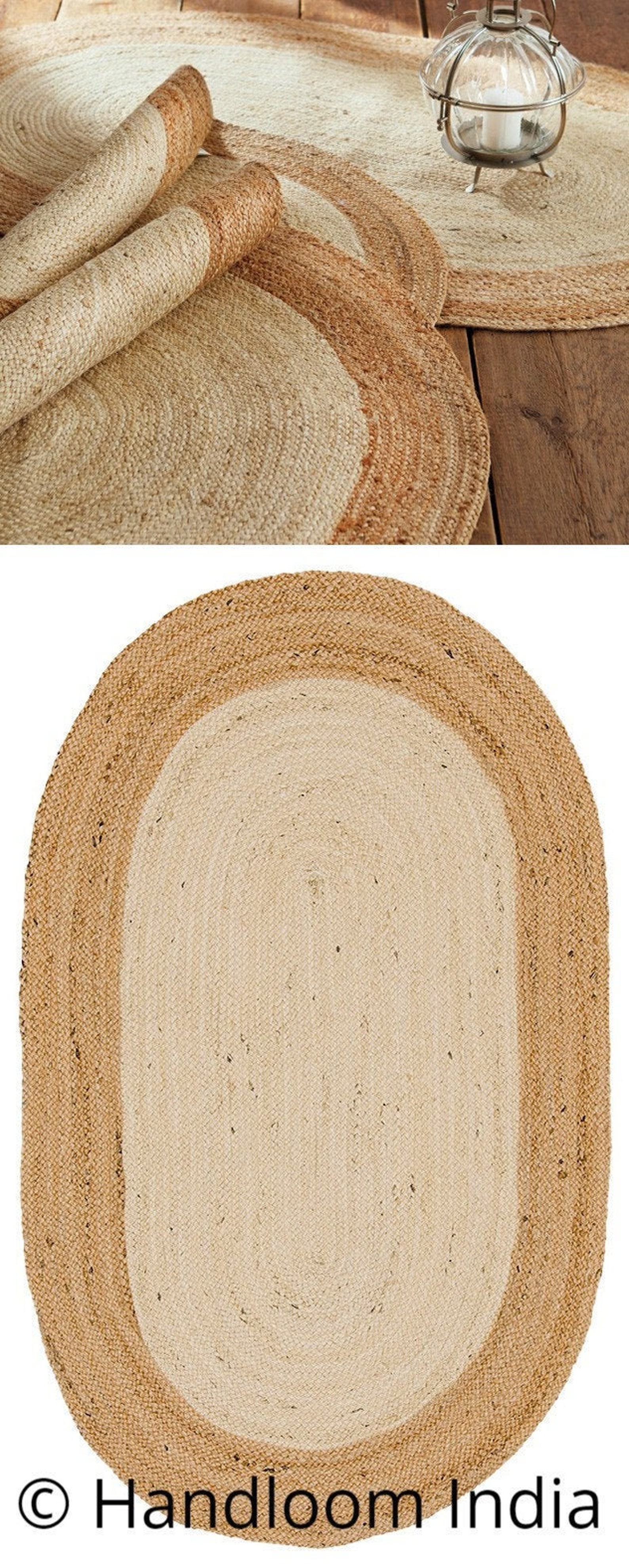 Oval Shape Natural Jute Braided Area Rugs Hand Woven Bohemian Etsy