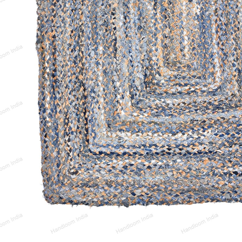 Hand Tufted Rug, Denim Jute Rug for Living Area, Denim Runner for Hall, Custom Braided Rug, Bohemian Area Rug, Denim Yoga Mat, Jute Bath Rug