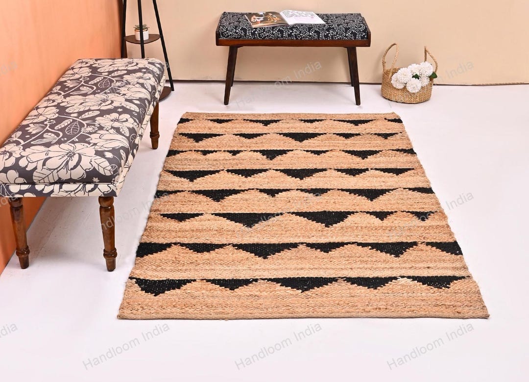 Natural Hemp Runner Rug, Triangle Pattern Rug, Hand Woven Rug, Runner ...