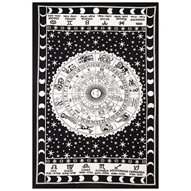 Black and White Zodiac Tapestry Wall Hanging Horoscope Etsy