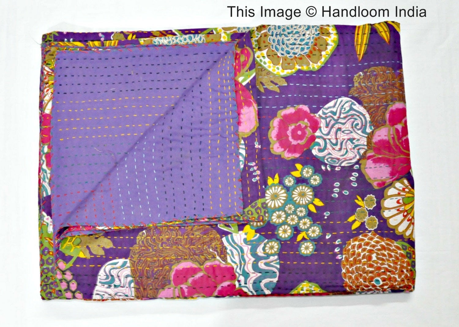 Purple Kantha Quilt in Queen Size Tropical Kantha Blanket - Etsy