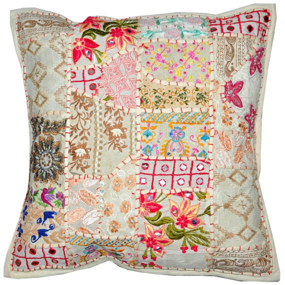 24x24 Large Patchwork Pillow Cover White Bohemian Pillows For Living Room Online fashion store
