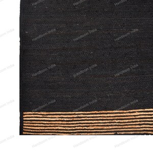 Black Jute Rug Runner, Black Carpet for Hall/Entryway, Extra Jute Area Rug, Jute Runner for Kitchen, Woven Jute Rugs for Bedroom 5X5