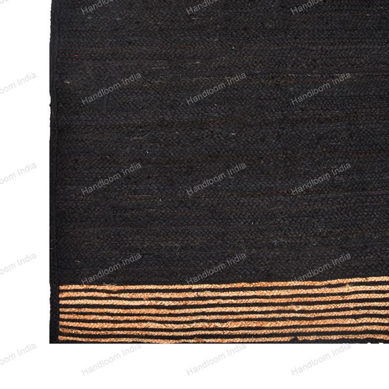 Black Jute Rug Runner, Black Carpet for Hall/Entryway, Extra Jute Area Rug, Jute Runner for Kitchen, Woven Jute Rugs for Bedroom 5X5