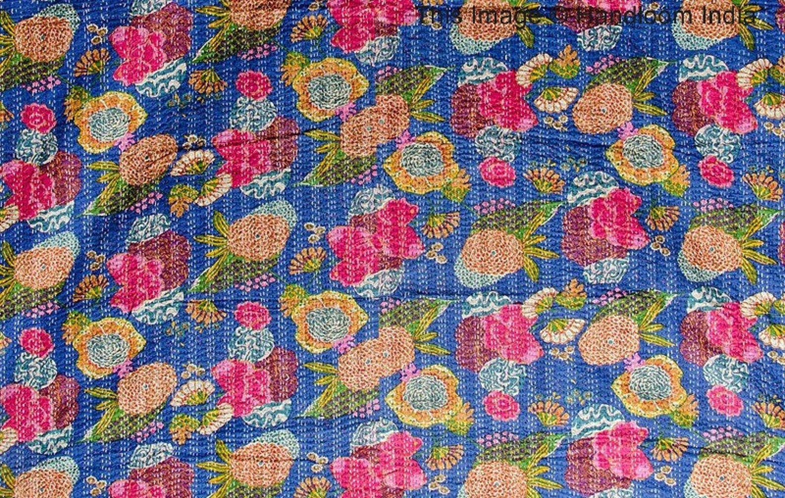 Navy Blue Kantha Quilt Extra Large Kantha Throw Indian Cotton Etsy