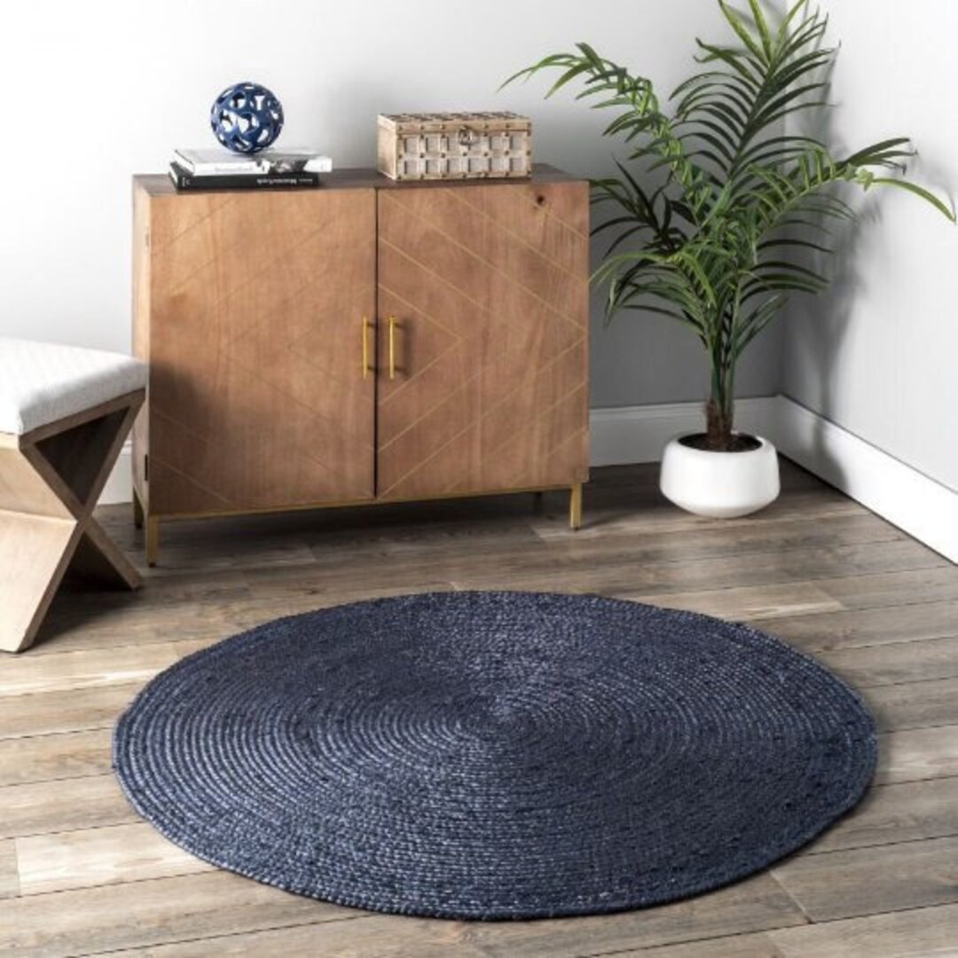 Navy Blue Round Rug 9 Feet Round Rug Braided Round Rug Hemp Etsy