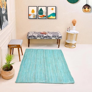 Alfombra azul turquesa, alfombra de yute, alfombra trenzada, alfombra de yute tejida, alfombra de yute, alfombra de pasillo azul, alfombra de escalera de fibra natural