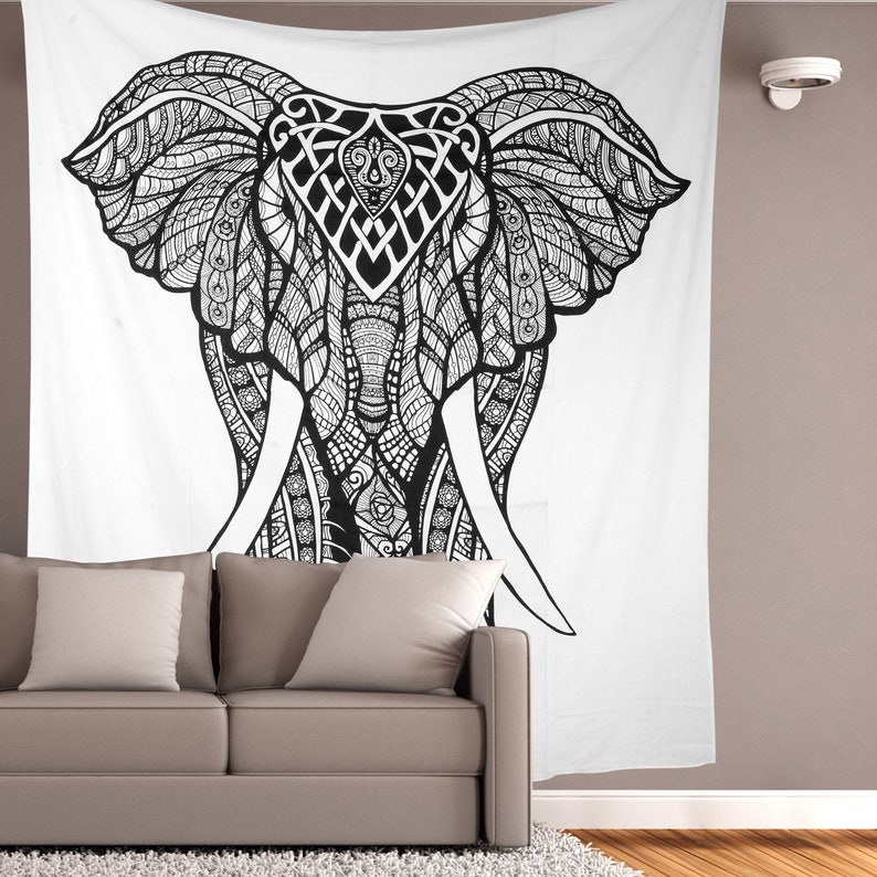 Elephant Tapestry Black and White Tapestries Wall Hanging Etsy