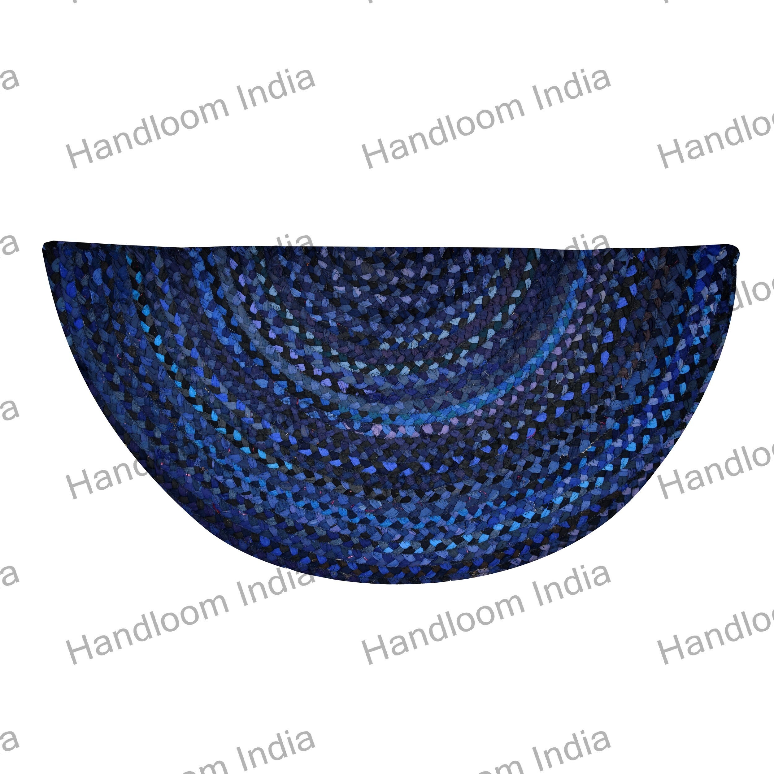 Blue Cotton Doormat, Half Moon Rug, Half Circle Rug, Blue Chindi Rug ...