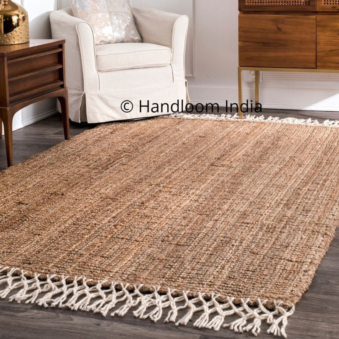 Jute Rugs With Fringes Natural Jute Area Rug Braided Living Etsy