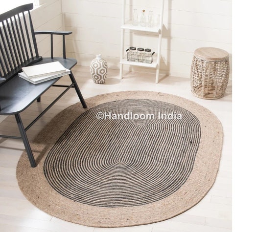 Natürlicher Jute Geflochtener Oval Teppich für Wohnzimmer 1,5 x 2 m AUF  VERKAUF, Boho Oval Essbereich Teppich Teppich 4 x 6 ft, Küche Teppiche  Bodenmatte 3 x 4