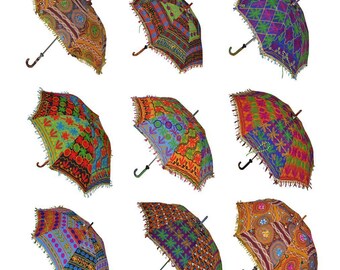 100 pcs Wholesale Lot Indian Handmade Umbrellas Vintage Patchwork Sun Protection Umbrella Parasol Antique Women Umbrella Wedding Decor