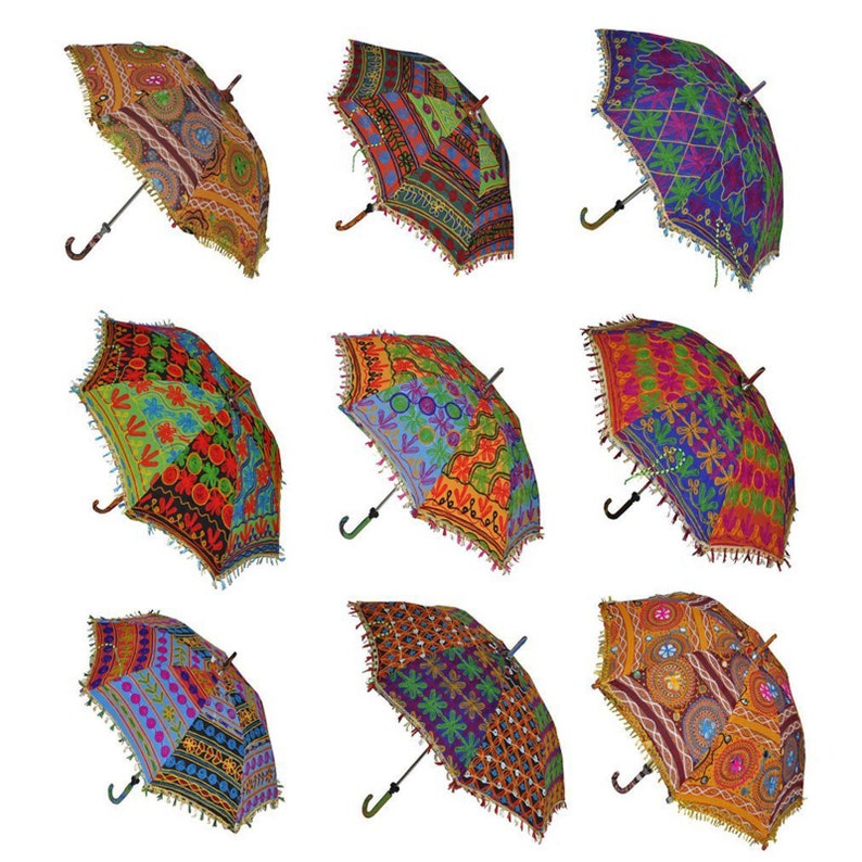 100 pcs Wholesale Lot Indian Handmade Umbrellas Vintage Patchwork Sun Protection Umbrella Parasol Antique Women Umbrella Wedding Decor