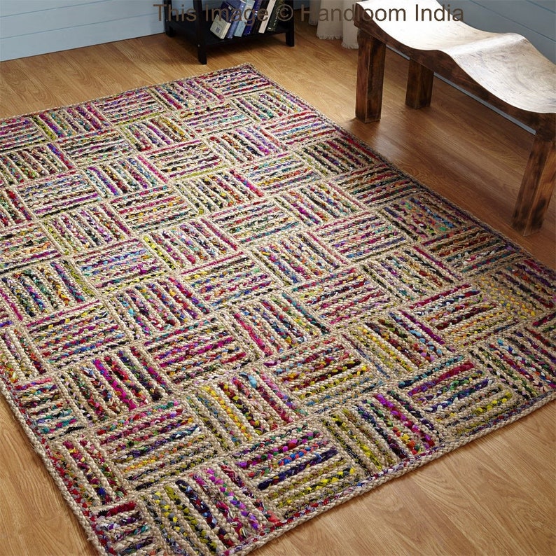 Checkered Pattern Jute Rug for Living Room 8x10 Eco Friendly Etsy
