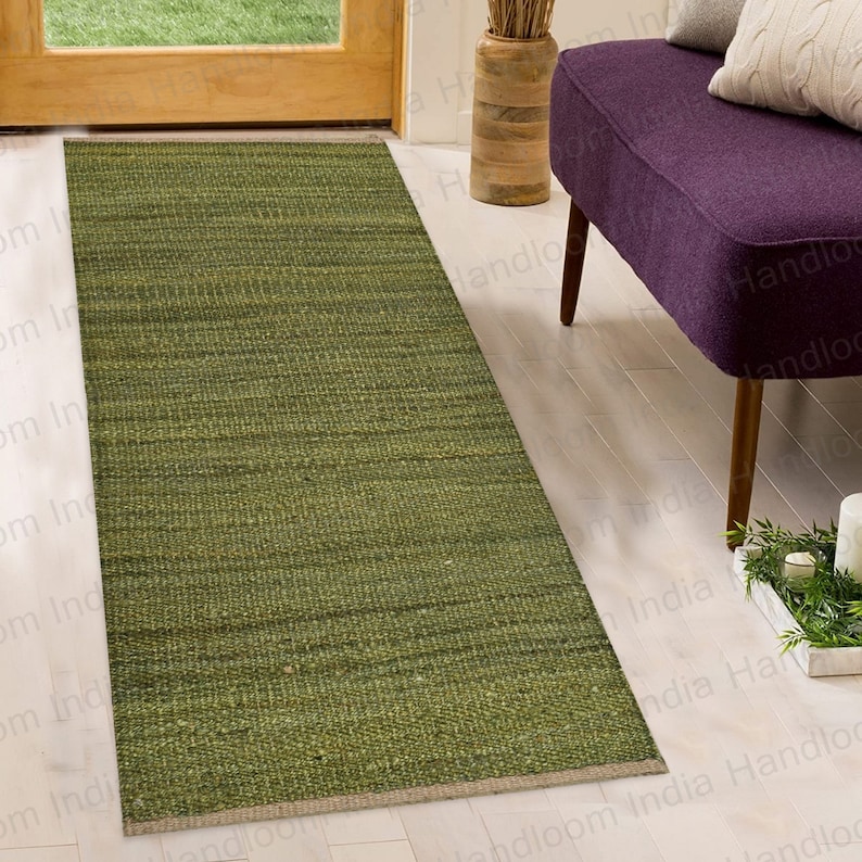 Green Stair Runner, Stair Treads, Woven Hall Runner, Hemp Jute Runner, Large Entry Runner, Long Jute Runner, Sisal Rug Runner, Hemp Runner