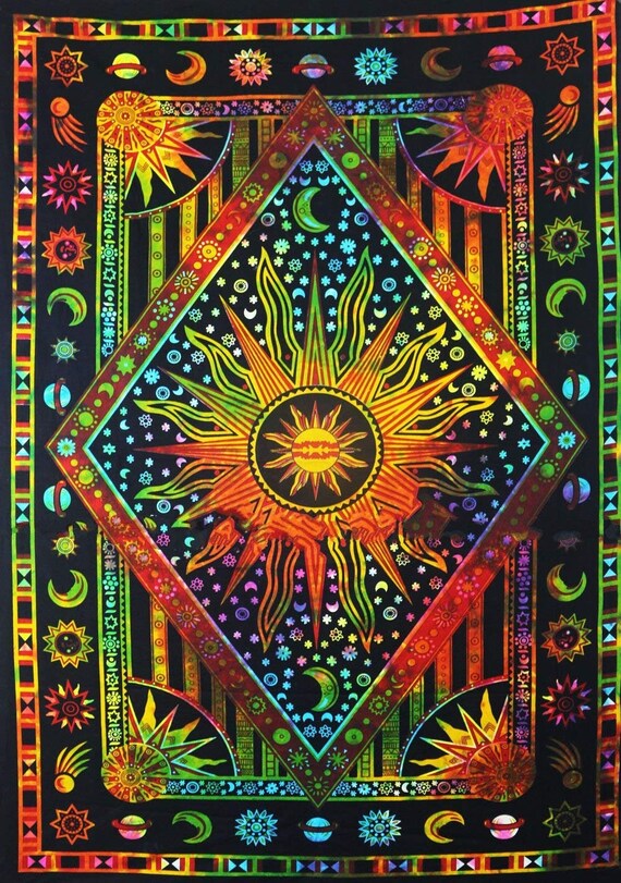 Indian Sun Moon Tapestry Wall Hanging Tie Dye Trippy - How To Make A Tie Dye Wall Tapestry