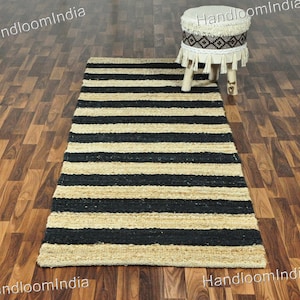 Black and Natural Jute Hallway Runner 2.5 X 12 ft, Bohemian Living Room Rugs 3 X 8 ft, Soft Braided Entryways Rug Runner 2 X 10 feet