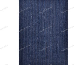 Benutzerdefinierte Juteteppich, marineblauer Teppich, Boho Navy Läufer, langer Juteteppich für Flur / Eingangsbereich / Küche / Treppe, Badteppich, Küchenteppich