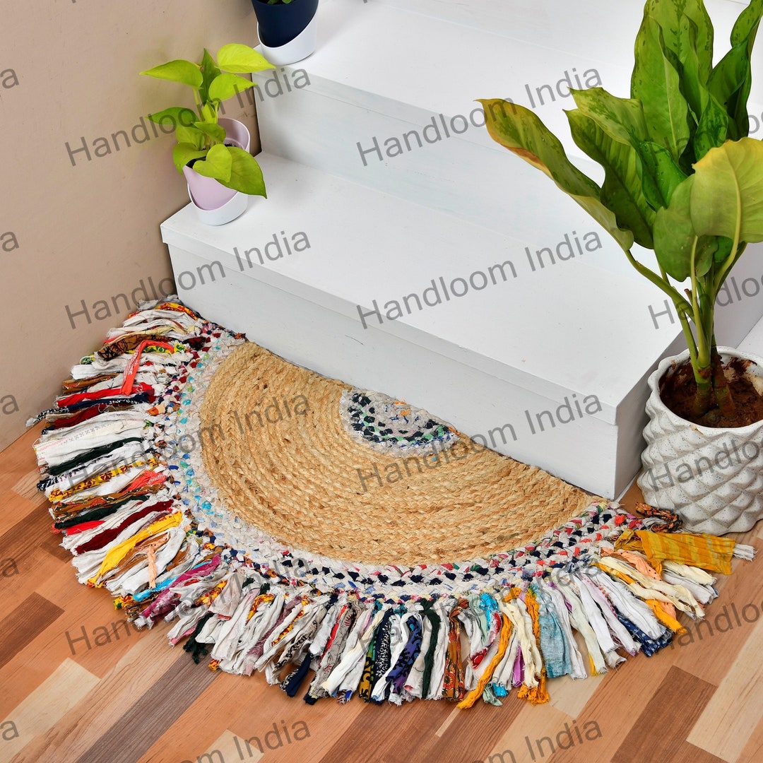 Boho Decor Doormat, Half Round Rug, Half Moon Doormat, Braided Jute