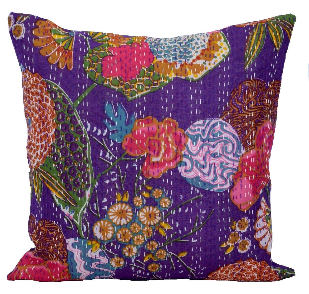 Decorative Kantha Throw Pillows in Purple Color 16 Etsy
