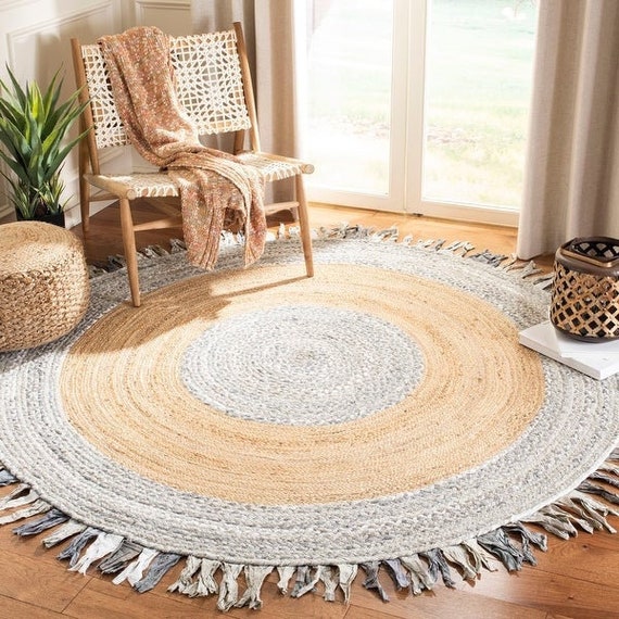 Braided Round Rug, Boho Decor Rugs, Round Doormat, Handwoven Round Rug,  Hemp Round Rug, Gray Sisal Rug, Rug for Dining Room, Seagrass Carpet -   Israel