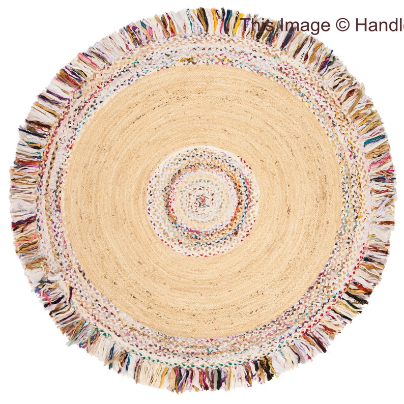 5 Feet Round Braided Area Rug With Tassels Reversible Round Etsy