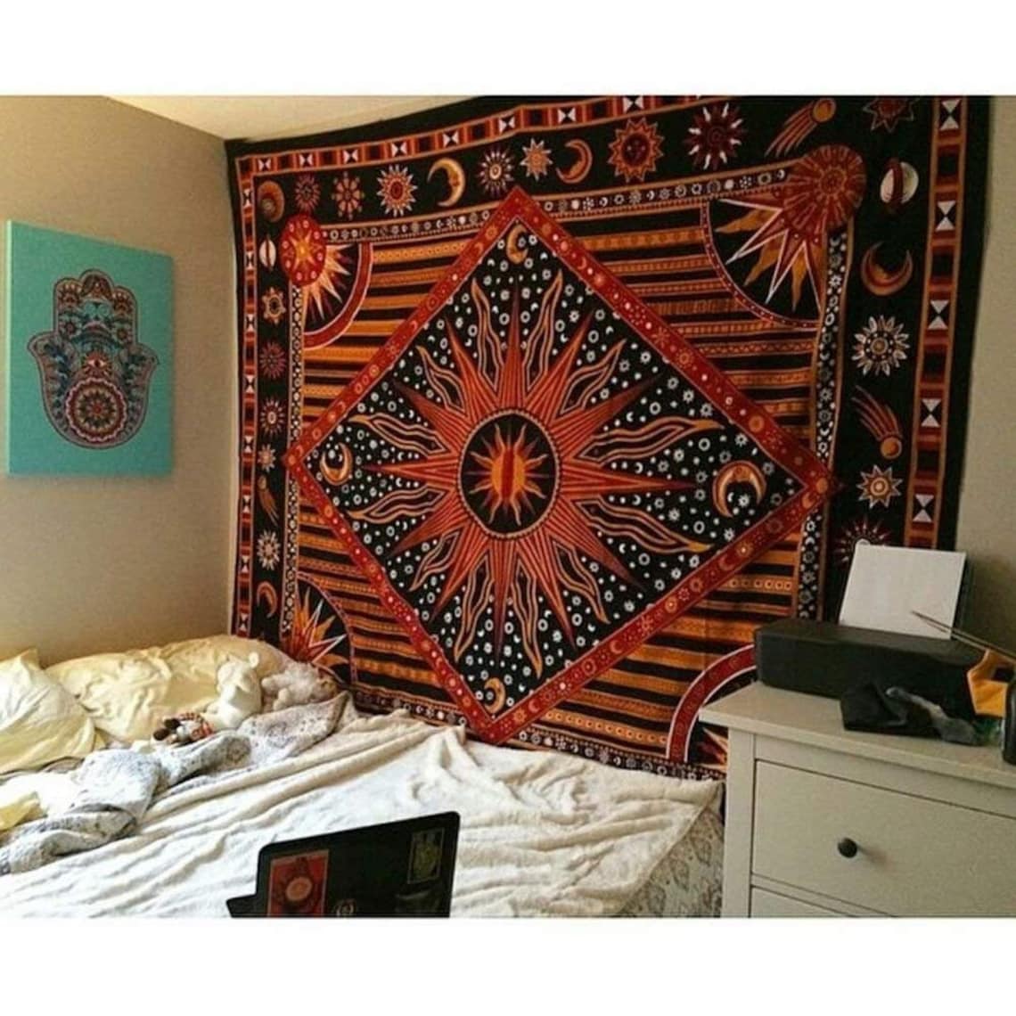 Burning Sun Tapestry Dorm Room Tapestries Wall Hanging Indian Etsy