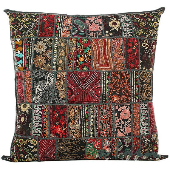 20X20 Large Decorative Vintage Throw Pillow Black Embroidered Etsy