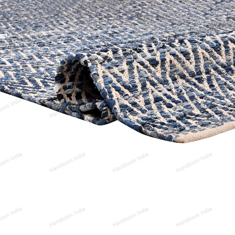 Hand Loomed Rug, Denim Tufted Rug, Woven Scandinavian Rug, Blue Braided Rug, Denim Rug, 5x7 Hand Knotted Rug for Living Area, Hallway Runner