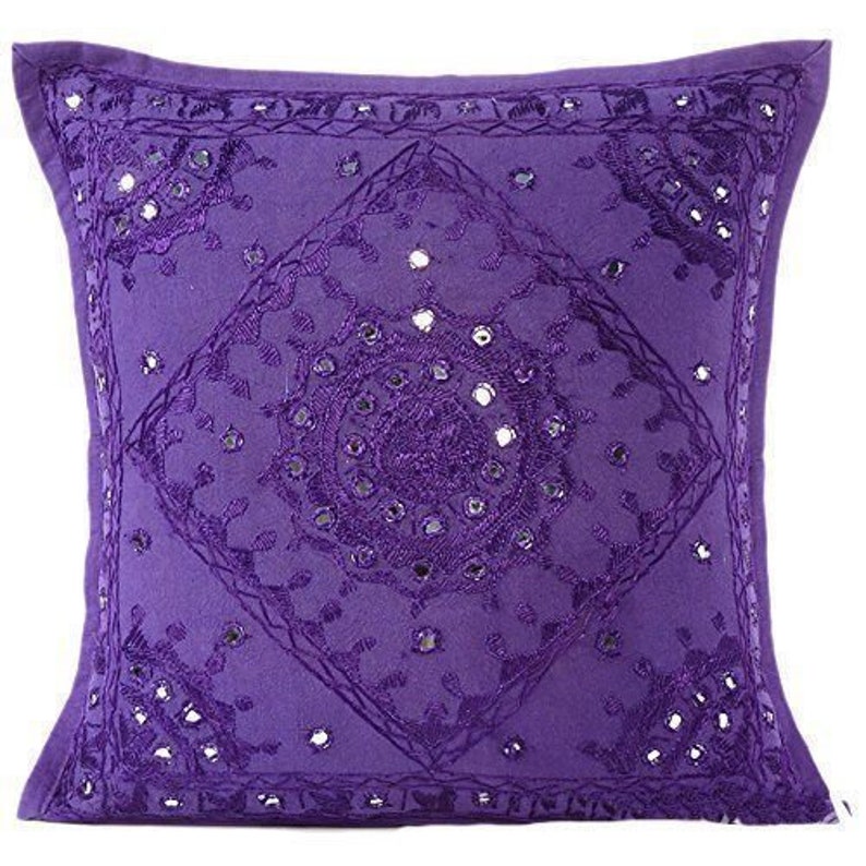 Bedroom Pillows Assorted Set of 5 Mirror Work Embroidered Dining Chair Pillows Bohemian Square Floor Cushion Covers for Sofa Couch ON SALE