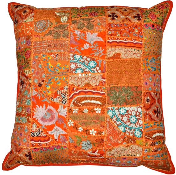 24x24 Vintage Bohemian Indian Throw Pillow in Orange - Etsy