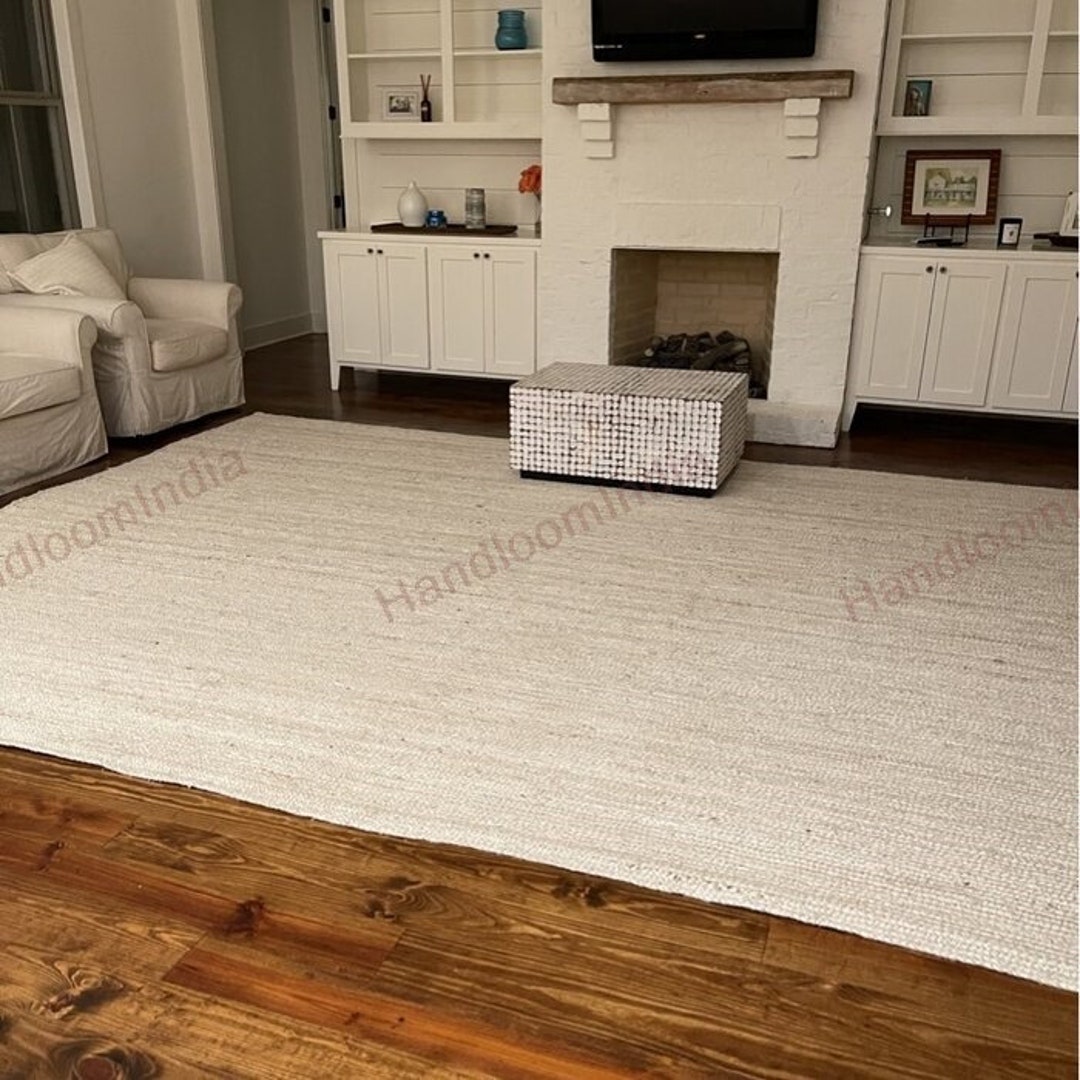 Farmhouse Interior White Jute Rug 8x10, Extra Large Rug 9x12 for Living