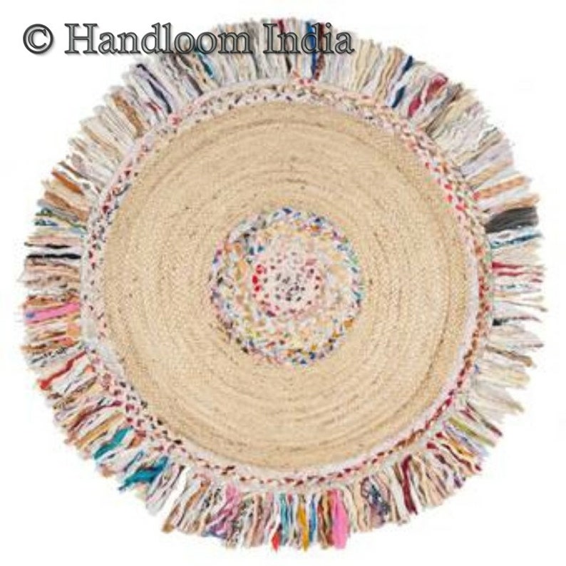 5 Feet Round Braided Area Rug With Tassels Reversible Round Etsy