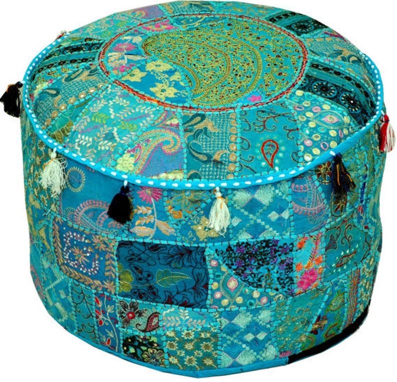 Round Ottoman Pouf decorative Cushion Ethnic Indian Decor Art Etsy