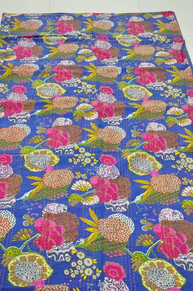 Navy Blue Kantha Quilt Extra Large Kantha Throw Indian Cotton Etsy