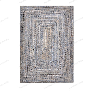 Hand Tufted Rug, Denim Jute Rug for Living Area, Denim Runner for Hall, Custom Braided Rug, Bohemian Area Rug, Denim Yoga Mat, Jute Bath Rug