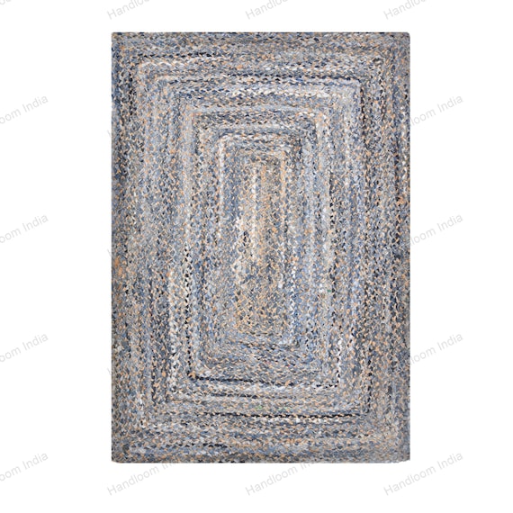 Hand Tufted Rug, Denim Jute Rug for Living Area, Denim Runner for Hall, Custom Braided Rug, Bohemian Area Rug, Denim Yoga Mat, Jute Bath Rug